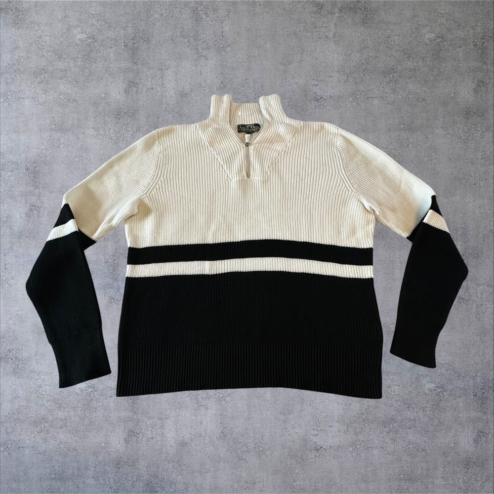 Lauren Active Ralph Lauren Quarter Zip Sweater Womens XL White Black NWOT Ribbed